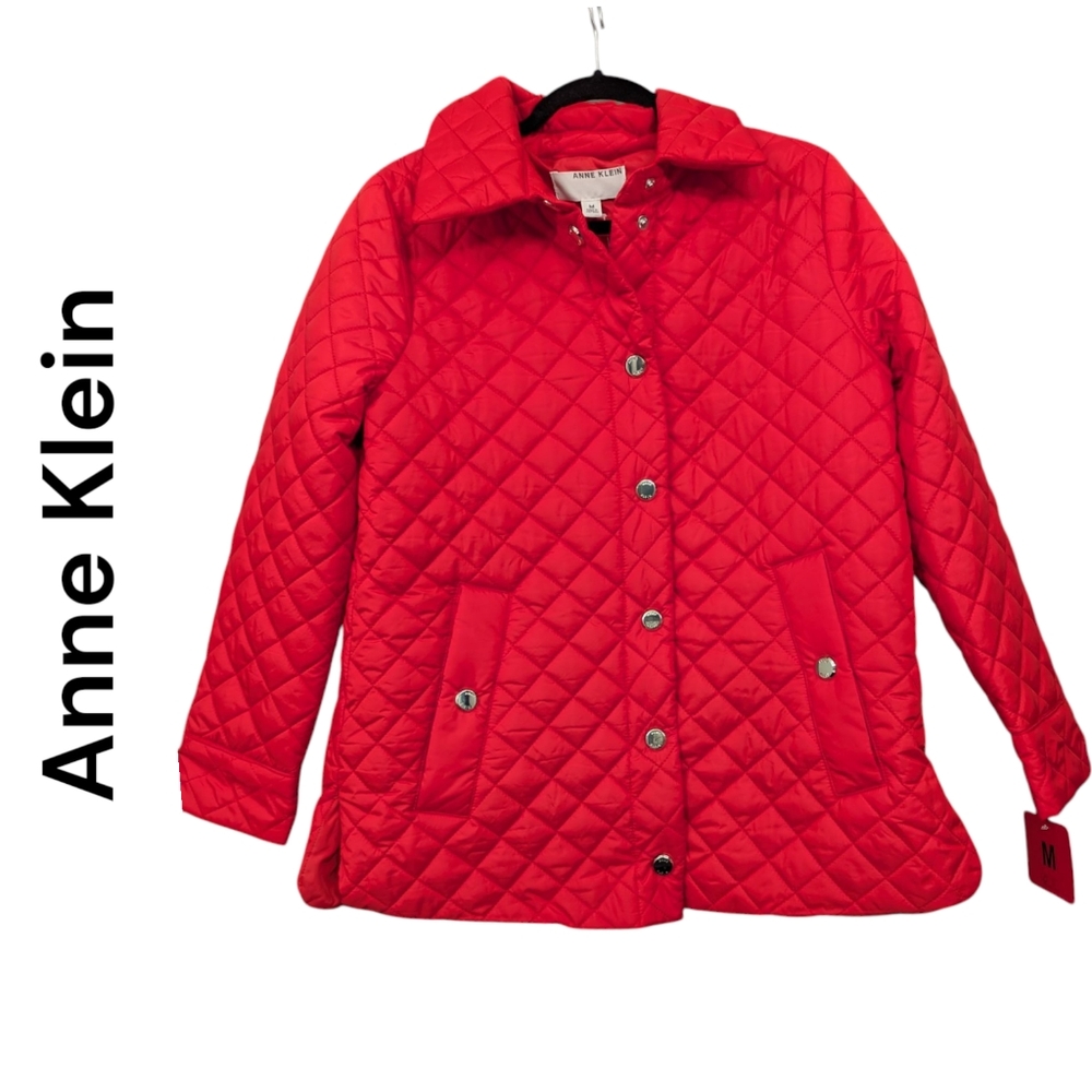 Anne Klein  | Women's Quilted Jacket Coat | Red | Medium - Picture 2 of 12